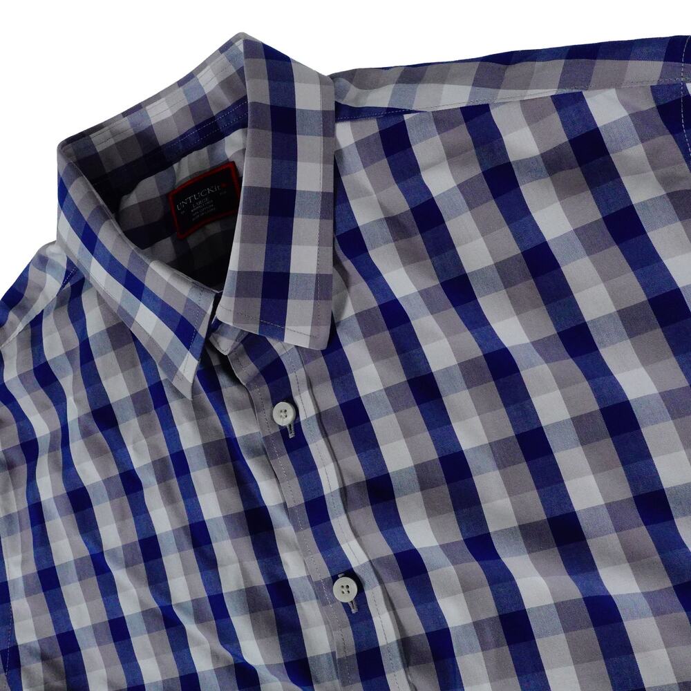 UNTUCKit Plaid Button Up Long Sleeve Blue Gray Casual Shirt Large